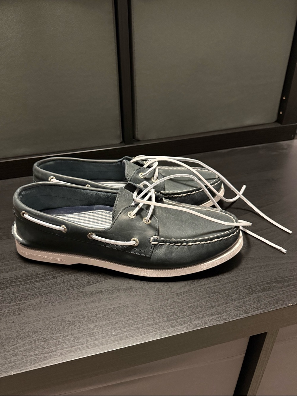 Sperry Topsider- Navy Boat Shoes with White Laces